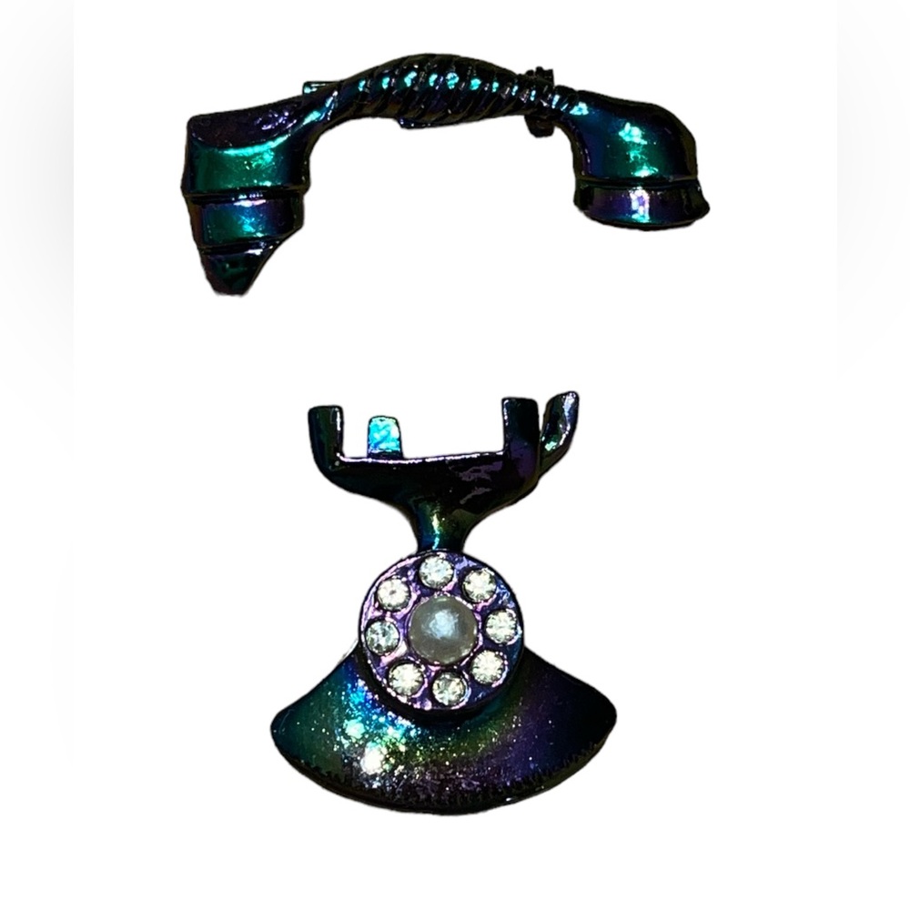 Old Fashioned Telephone Purple Iridescent Double Brooches